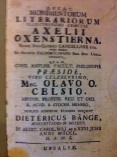Bange, Q. F. F. Q. S. Monimentorum Literariorum Illustrissimi Comitis Axelii Oxe