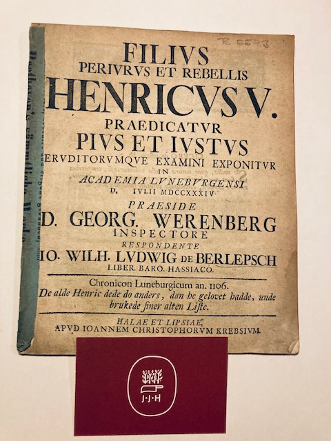 Berlepsch, Filius Periurus et Rebellis Henricus V.