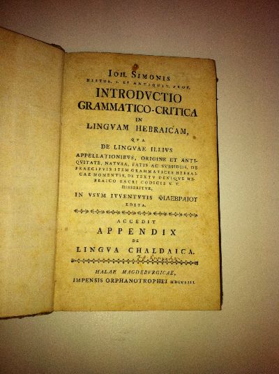 Simonis, Ioh. Simonis introductio grammatico-critica in linguam hebraicam, qua d