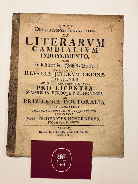 Höckner, Disputationem Inauguralem De Literarum Cambialium Indossamento.