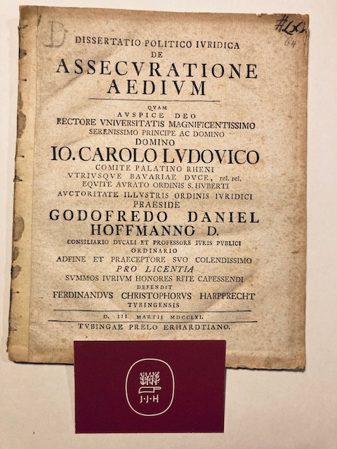Harpprecht, Dissertatio politico ivridica de assecvratione aedivm.