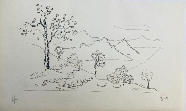 Hesse, Original Zeichnung aus seinem Sizzenbuch. Tessiner Landschaft.