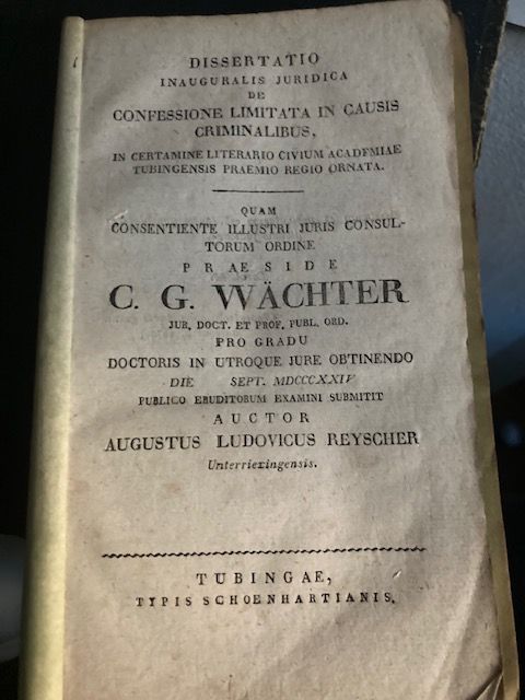 Reyscher, Dissertatio Inauguralis Juridica De Confessione Limitata In Causis Cri